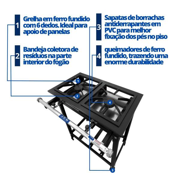 Imagem de Fogão Industrial 2 Bocas 30x30cm Alta Pressão P5 JCN