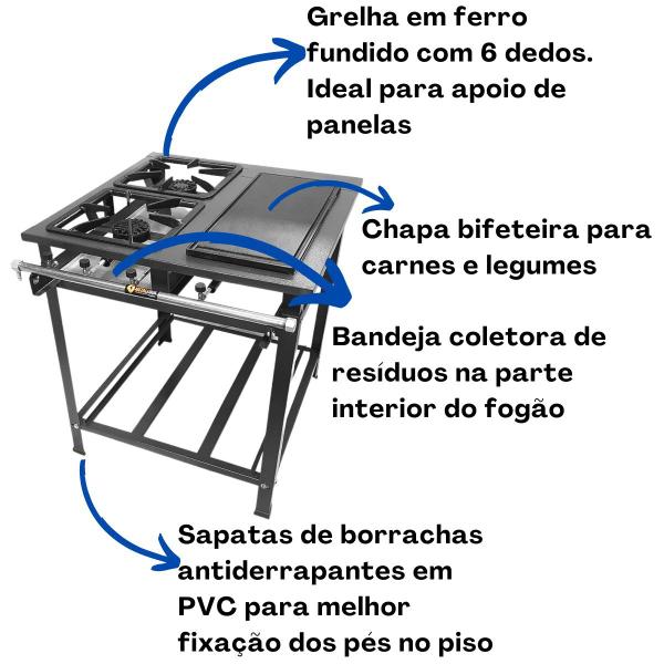 Imagem de Fogão Industrial 2 Bocas Alta Pressão P5 com Chapa Bifeteira Metalfour