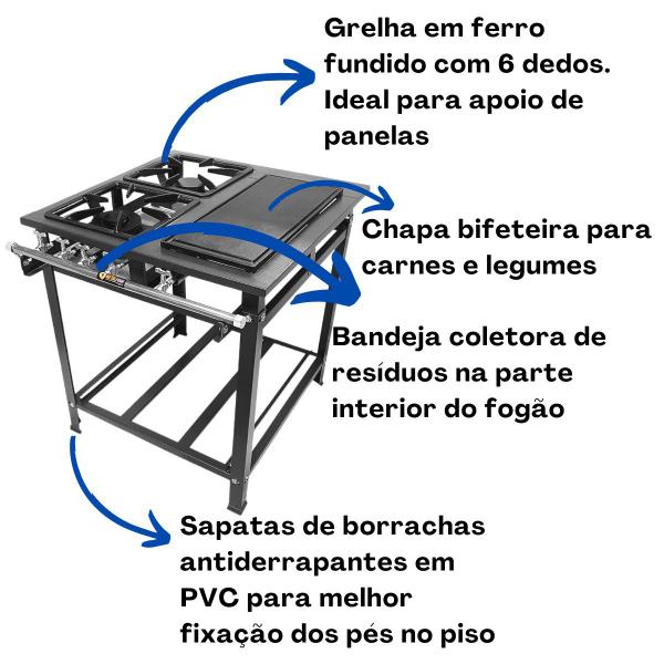 Imagem de Fogão Industrial 2 Bocas P7 com Chapa Bifeteira Baixa Pressão 1QS 1QD Metalfour