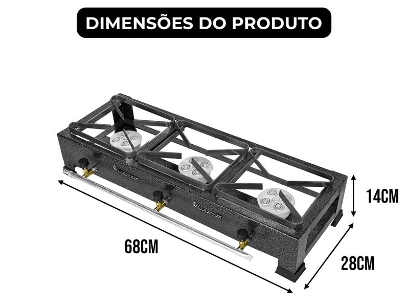 Fogão Industrial 3 Bocas 20x20 Alta Pressão De Mesa Completo - LUDINOX Imagem de Fogão Industrial 3 Bocas 20x20 Alta Pressão De Mesa Completo
