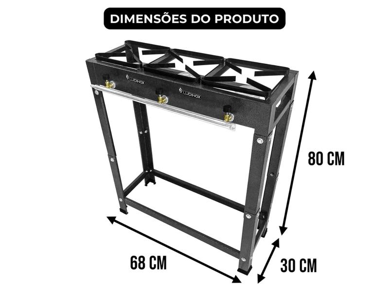 Imagem de Fogão Industrial 3 Bocas 20x20 Jr Alta Pressão Preto C/ Mangueira