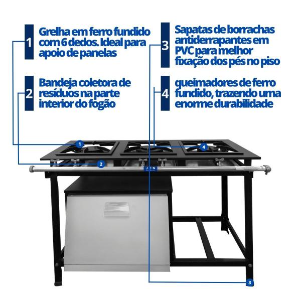 Imagem de Fogão Industrial 3 Bocas 30x30 Baixa Pressão P7 com Forno JCN