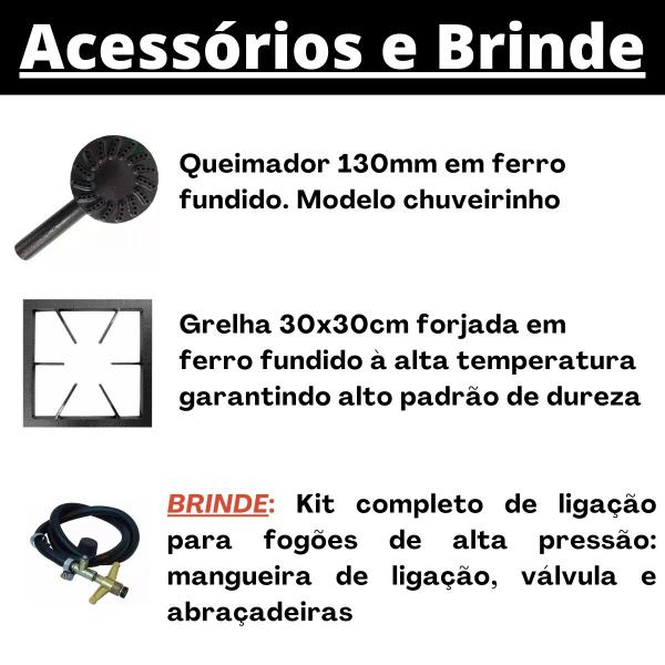 Imagem de Fogão Industrial 3 Bocas Alta Pressão P5 com Forno 57L Tampa Pintada Metalfour