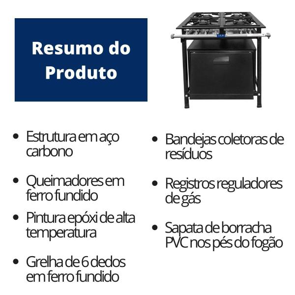 Imagem de Fogão Industrial 4 Bocas 30x30 Baixa Pressão P5 com Forno JCN