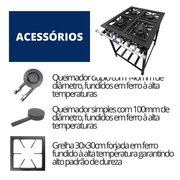 Imagem de Fogão Industrial 4 Bocas 30x30 Baixa Pressão P5 JCN