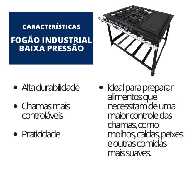 Imagem de Fogão Industrial 4 Bocas 30x30cm Baixa Pressão P7 com Chapa Bifeteira JCN