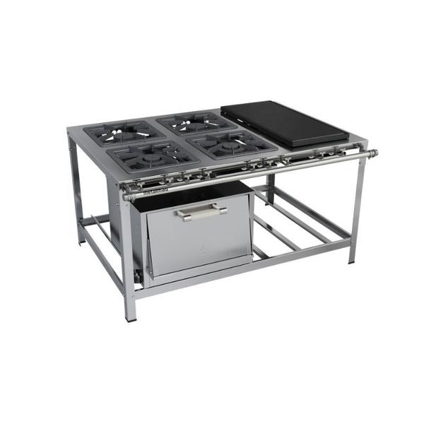 Imagem de Fogão Industrial 4 bocas 40x40 com Forno e Chapa Luxo Aço Inox 304 Metalmaq