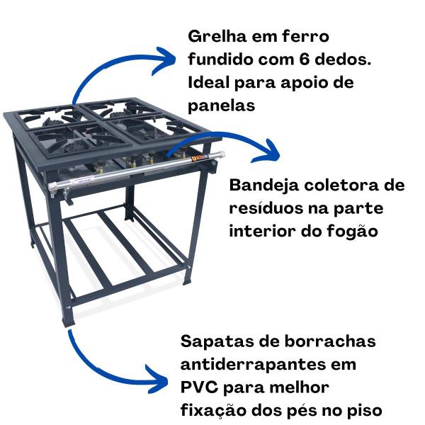 Fogão Industrial 4 Bocas Alta Pressão P5 30x30cm MetalFour Imagem de Fogão Industrial 4 Bocas Alta Pressão P5 30x30cm MetalFour
