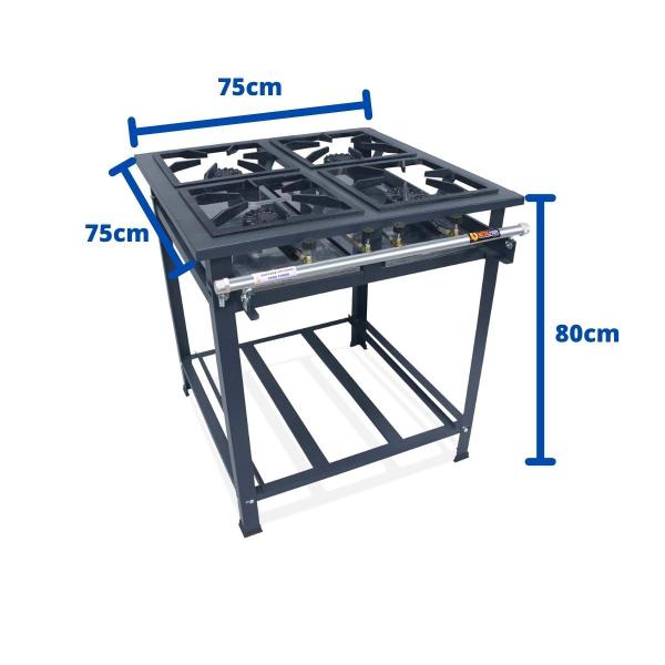 Fogão Industrial 4 Bocas Alta Pressão P5 30x30cm MetalFour Imagem de Fogão Industrial 4 Bocas Alta Pressão P5 30x30cm MetalFour