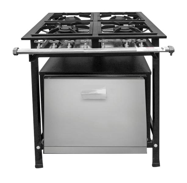 Fogão Industrial 4 Bocas de Piso 30x30 Baixa Pressão E Forno - LEONA Imagem de Fogão Industrial 4 Bocas de Piso 30x30 Baixa Pressão E Forno