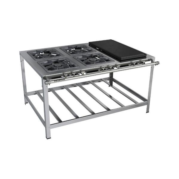 Fogão Industrial 4 Bocas Duplas 40x40 com Chapa Aço Inox 430 Metalmaq Imagem de Fogão Industrial 4 Bocas Duplas 40x40 com Chapa Aço Inox 430 Metalmaq