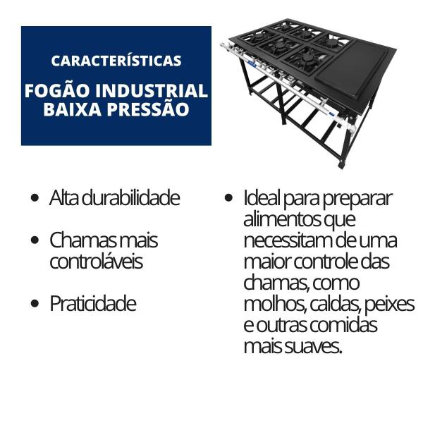 Imagem de Fogão Industrial 6 Bocas 30x30 Baixa Pressão P7 com Chapa Bifeteira JCN