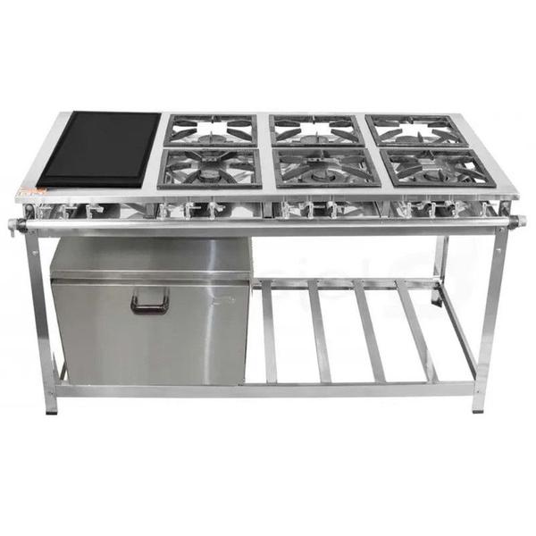 Imagem de Fogão Industrial 6 Bocas 30X30 Chapa e Forno 87L Inox Cristalaço