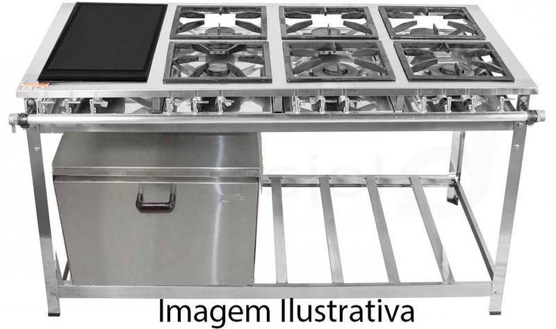 Fogão Industrial 6 Bocas 30x30 P5 em Aço Inox Chapa e Forno - CRISTAL AÇO Imagem de Fogão Industrial 6 Bocas 30x30 P5 em Aço Inox Chapa e Forno