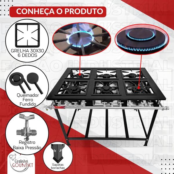 Imagem de Fogão Industrial 6 Bocas Misto Baixa Pressão 30x30 Cozinha Gourmet