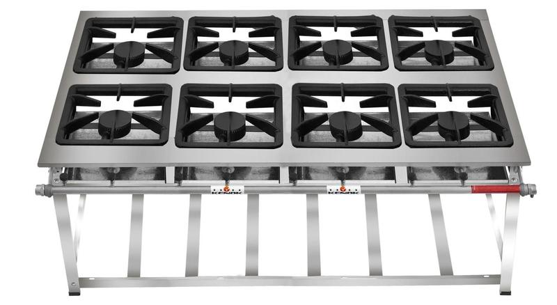 Fogão Industrial 8 Bocas 30x30 Alta Pressão P7 Em aço Inox - LEONA Imagem de Fogão Industrial 8 Bocas 30x30 Alta Pressão P7 Em aço Inox