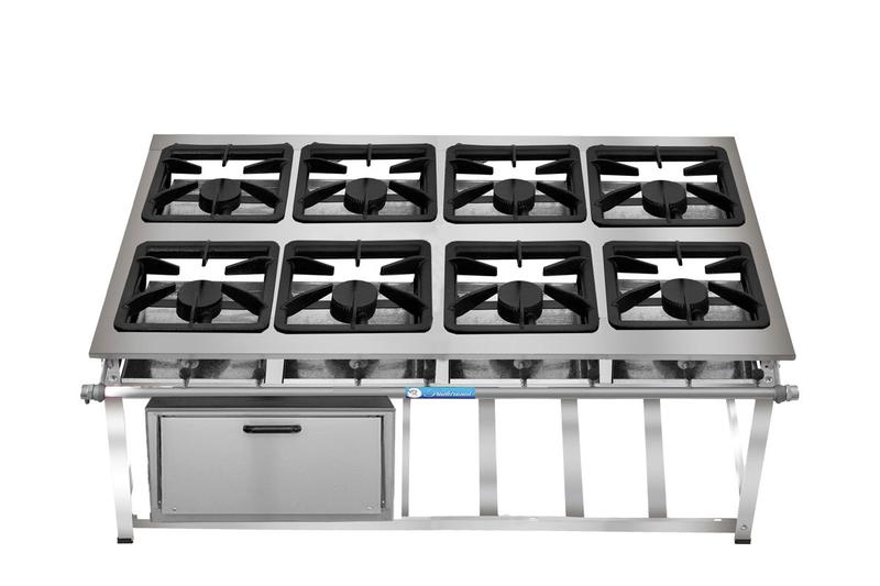 Fogão Industrial 8 Bocas 40x40 AP P8 em Aço Inox Forno 112Lt - MR FOGÕES Imagem de Fogão Industrial 8 Bocas 40x40 AP P8 em Aço Inox Forno 112Lt