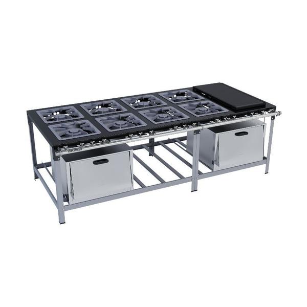 Fogão Industrial 8 bocas 40X40 com Chapa e 2 Fornos Luxo Metalmaq Imagem de Fogão Industrial 8 bocas 40X40 com Chapa e 2 Fornos Luxo Metalmaq