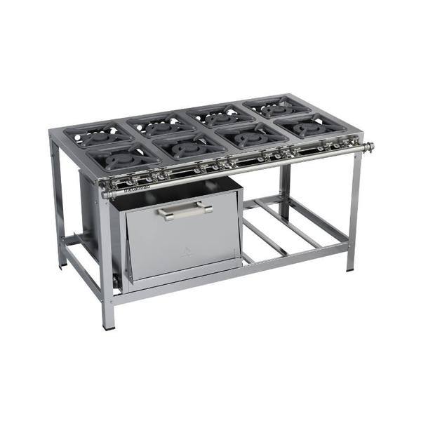 Imagem de Fogão Industrial 8 Bocas Duplas 30x30 Com Forno Aço Inox Luxo Metalmaq