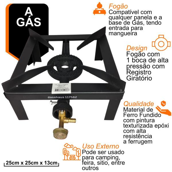 Imagem de Fogão Industrial de 1 boca Chamas Simples Alta Pressão Ferro Fundido Resistente a Ferrugem