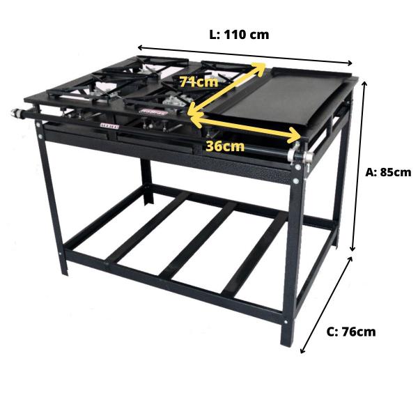 Imagem de Fogão Industrial de Piso 4 Bocas Alta Pressão 30x30cm com Chapa Bifeteira Itafaz
