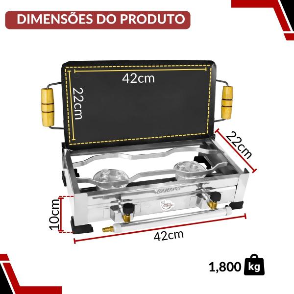 Imagem de Fogão Industrial Inox 2 Bocas Camping Alta Pressão Chapa Caminhoneiro