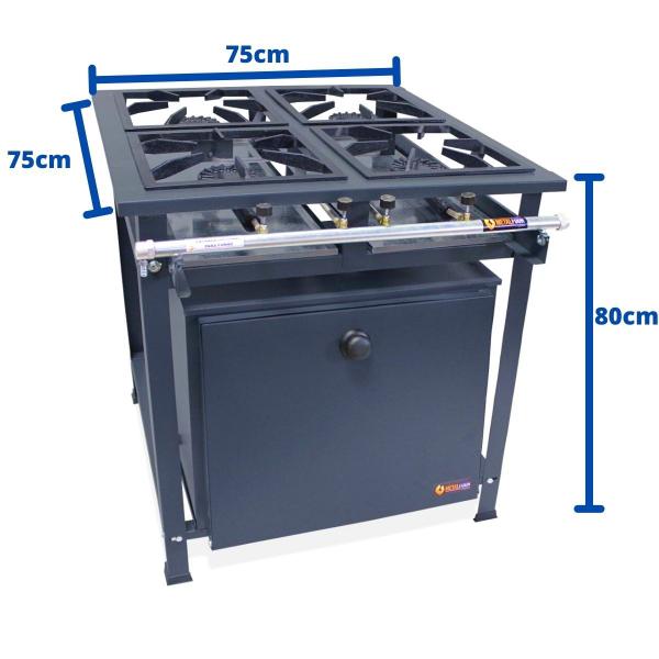 Imagem de Fogão Industrial P5 4 Bocas Alta Pressão com Forno 90L Tampa Pintada - MetalFour