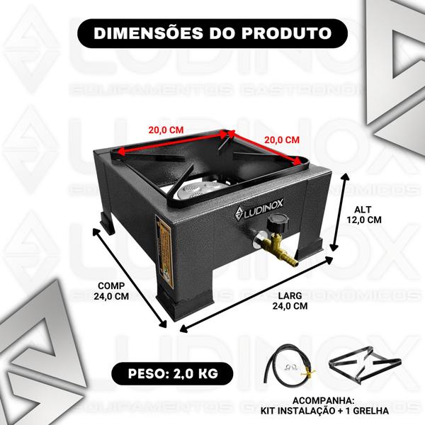 Imagem de Fogão Industrial Portátil Uma Boca 20x20 Caulim +  Kit Gás Alta Pressão