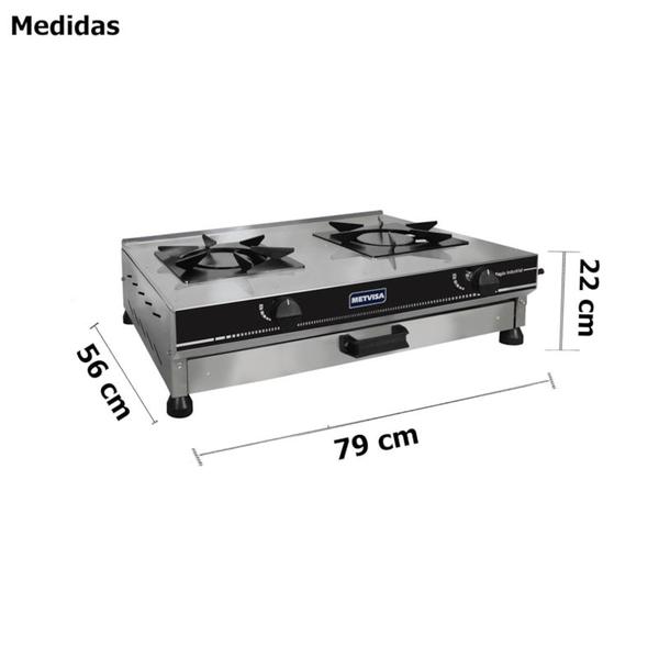 Imagem de Fogão Indutrial 2 Bocas de Mesa Inox a gás 79x56cm  Metvisa - FGIM2B