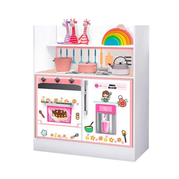 Imagem de Fogão Infantil Estante MDF Rosa Bebê Fibby Shop JM