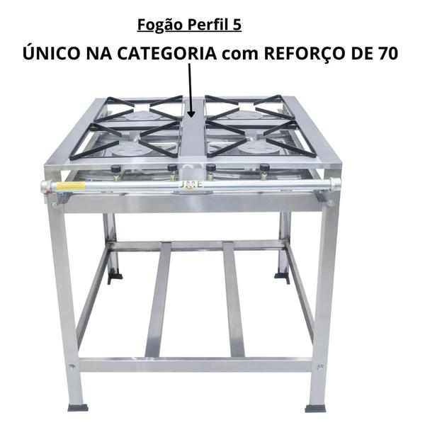 Imagem de Fogao INOX Industrial 4 Bocas 5 Caulins Registro Mangueira Completo