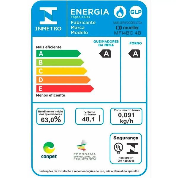 Imagem de Fogão Mueller Preto Fosco 4 Bocas Mesa Esmaltada Acendimento