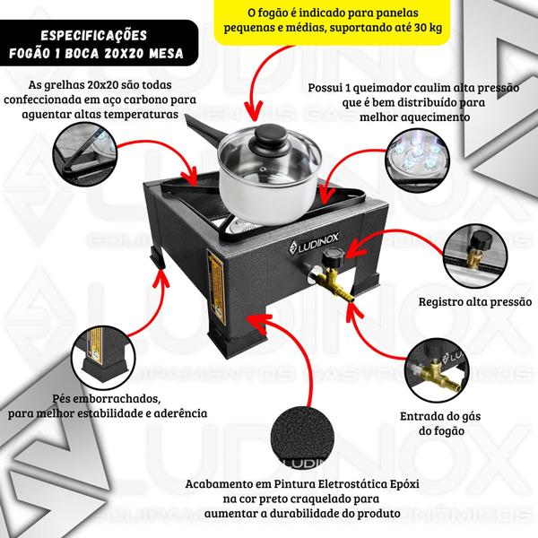 Imagem de Fogão Portatil 1 Boca Alta Pressão 20x20  + kit gás