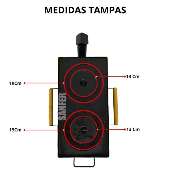 Imagem de Fogão Portátil a Lenha Campeiro Simples 2 Bocas Aço Carbono e Tampa de Alumínio