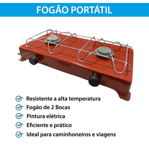 Imagem de Fogão Portátil Camping Duas Bocas A Gás Vermelho