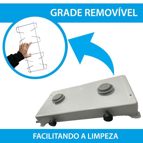 Imagem de Fogão portátil Camping Duas Bocas Gás Forno Fogareiro Caminhoneiro Viagem Acampamento Pescaria Branco 