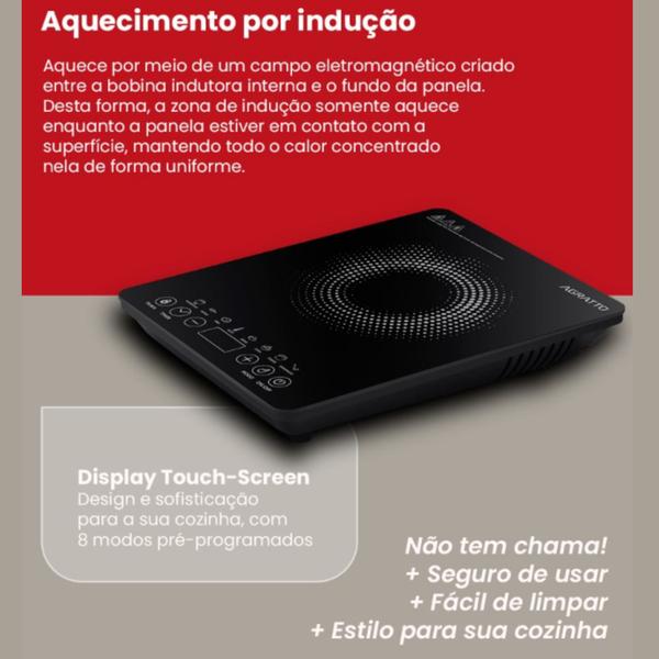 Imagem de Fogão Portátil Elétrico Touch Cooktop Indução ACKI01I - 02 Preto 1 Boca 1200W 220V AGRATTO 14465