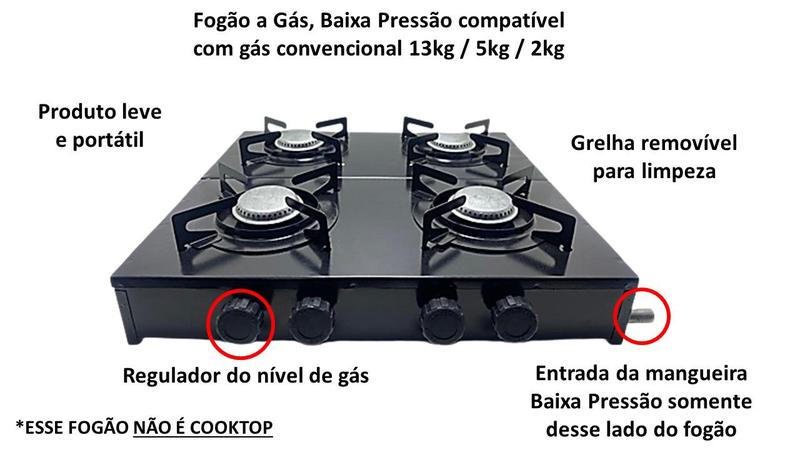 Imagem de Fogão Preto 4 Bocas Baixa Pressão P/botijão De Gás P13 Glp