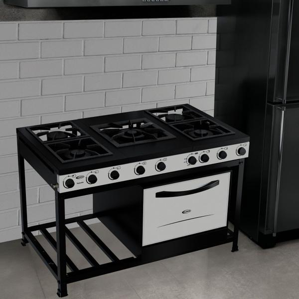 Fogão Semi-industrial 5 Queimadores com Forno 112 - Clarice Eletrodomésticos Imagem de Fogão Semi-industrial 5 Queimadores com Forno 112