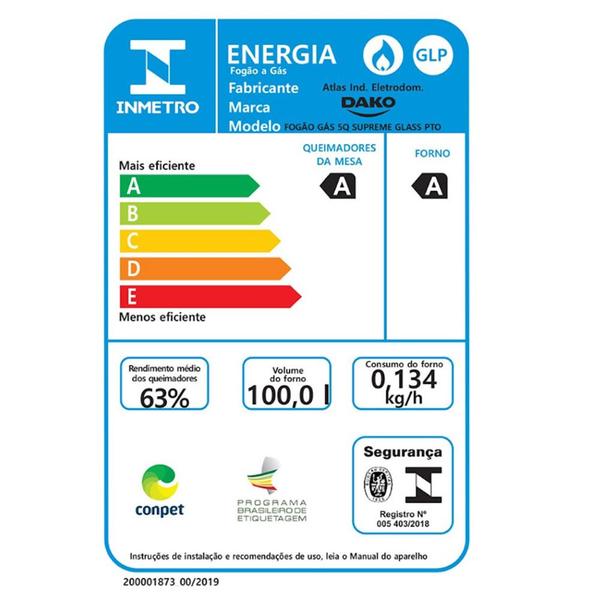 Imagem de Fogão Supreme Glass 5 Bocas com Mesa de Vidro Dako