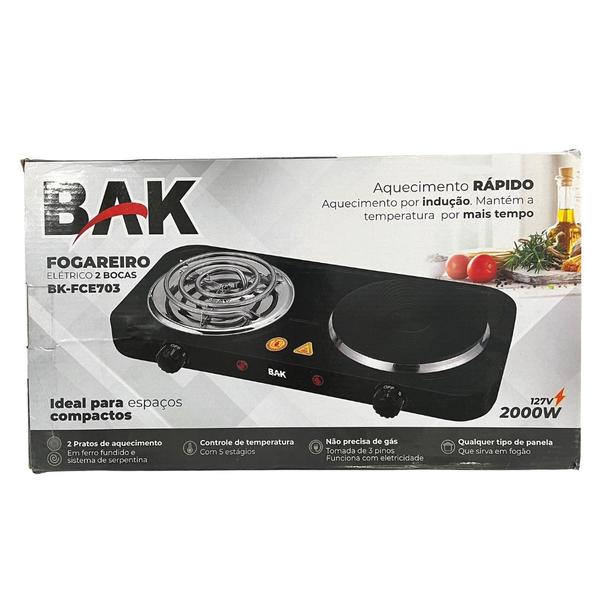 Imagem de Fogareiro Elétrico 110v Cooktop Indução 2000w 2 Bocas Bak BK-FCE703-110 Preto