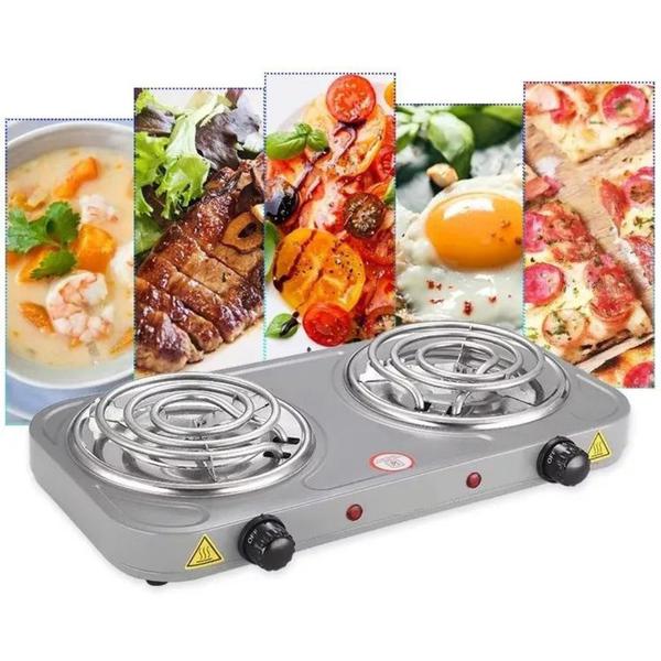 Imagem de Fogareiro Eletrico 220v Cooktop Camping 2 Bocas 2000w BAK F2B220 Cinza