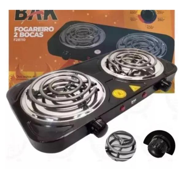 Imagem de Fogareiro Elétrico Bak 110v 2 Bocas Cooktop Portátil 