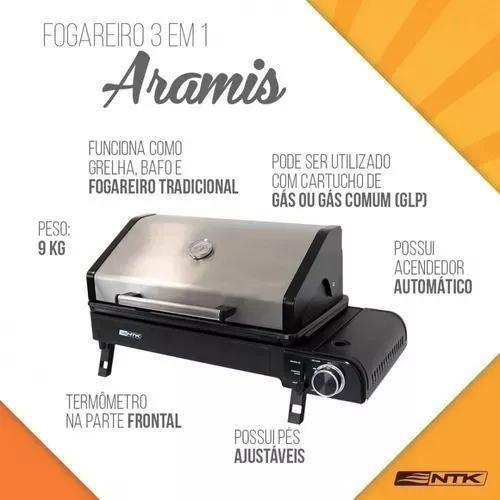 Imagem de Fogareiro Forno Bafo Grelha Portátil 3x1 A Gás Camping Aramis Nautika