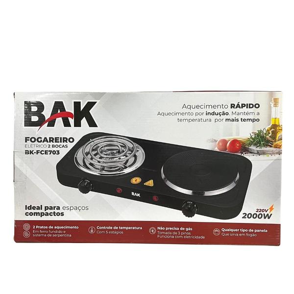 Imagem de Fogareiro Indução 220v Cooktop 2000w 2 Bocas Bak BK-FCE703-220 Preto