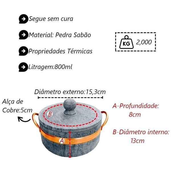 Fogareiro Réchaud P E Caçarola 800Ml Alça Cobre Pedra Sabão - Industria São Jose Imagem de Fogareiro Réchaud P E Caçarola 800Ml Alça Cobre Pedra Sabão