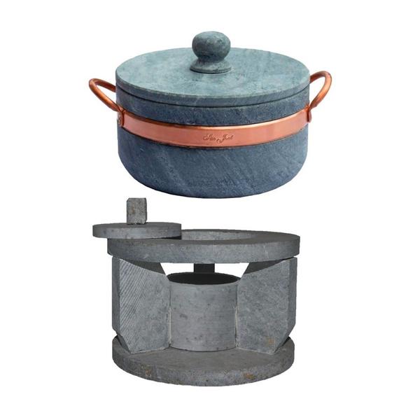 Fogareiro Réchaud P E Caçarola 800Ml Alça Cobre Pedra Sabão - Industria São Jose Imagem de Fogareiro Réchaud P E Caçarola 800Ml Alça Cobre Pedra Sabão