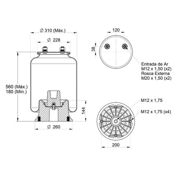 Imagem de Fole Pneumático Suspensão Eixo Carreta Facchini c Base