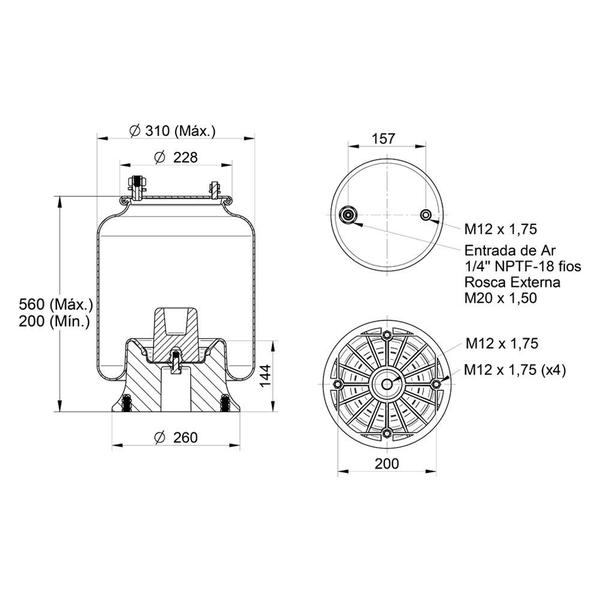 Imagem de Fole Pneumático Suspensão Eixo Carreta Implement HBZ c Base