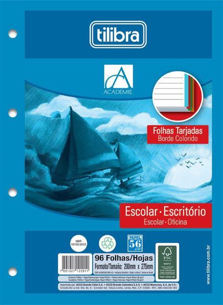 Imagem de Folha Para Fichário Universitário 96 Folhas 4 Furos Tarjado Colorido Tilibra